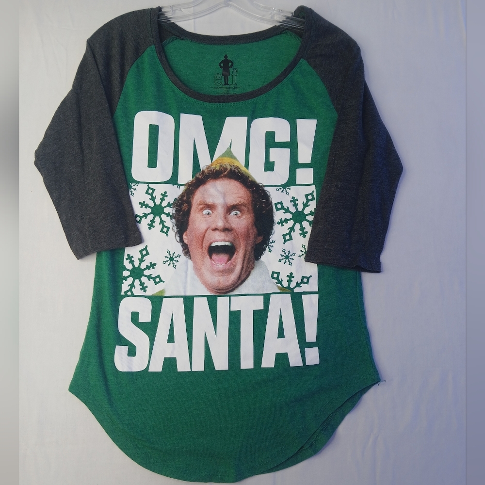 Elf Xmas Santa 3/4 Sleeve Raglan Tee -‎ Size Large (11-13)
